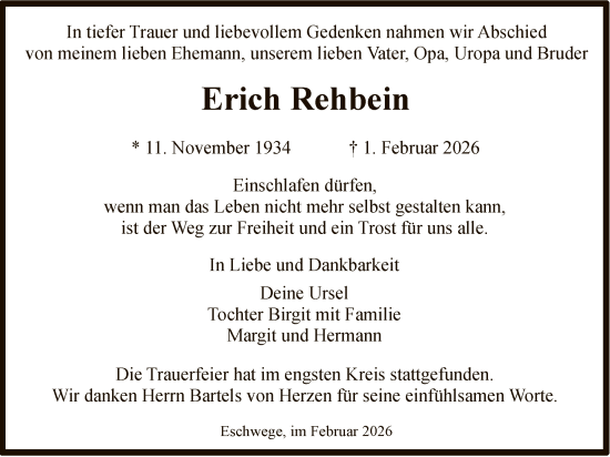 Traueranzeige von Erich Rehbein von WRS