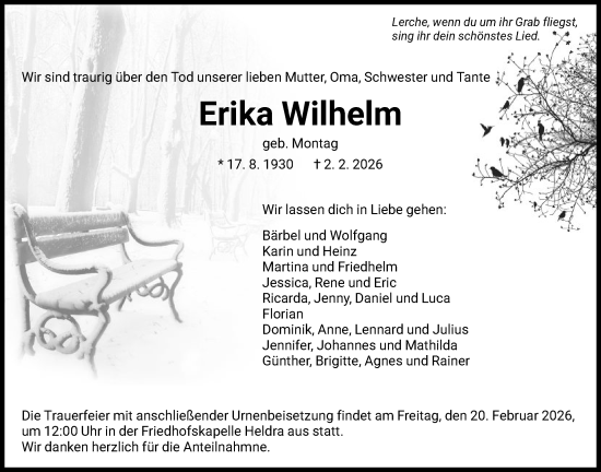 Traueranzeige von Erika Wilhelm von WRS