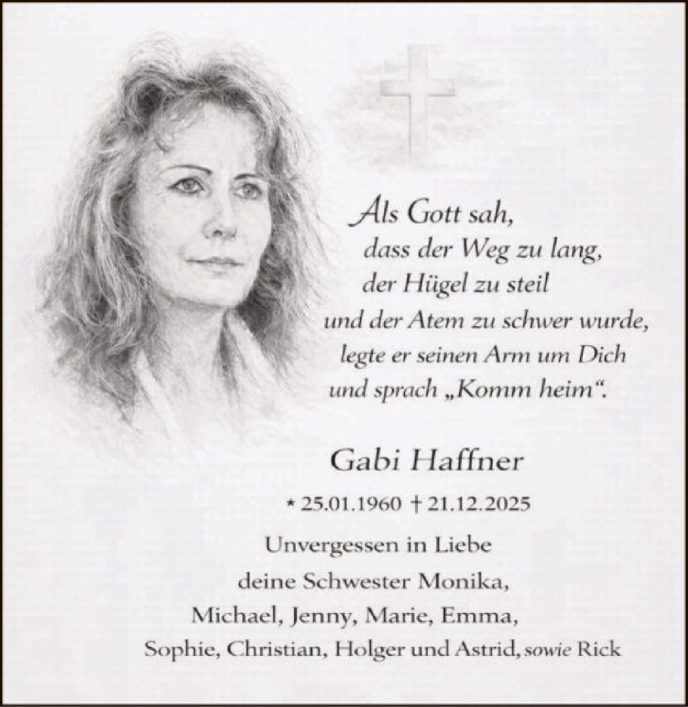  Traueranzeige für Gabi Haffner vom 07.02.2026 aus WRS