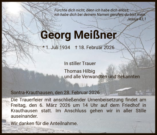 Traueranzeige von Georg Meißner von WRS