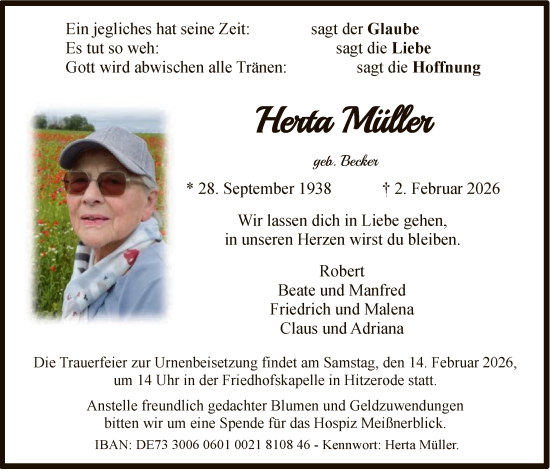 Traueranzeige von Herta Müller von WRS
