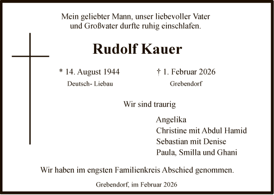 Traueranzeige von Rudolf Kauer von WRS