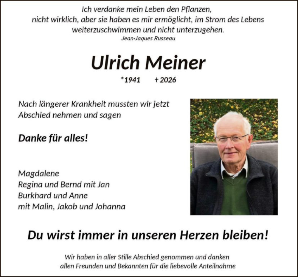  Traueranzeige für Ulrich Meiner vom 07.02.2026 aus WRS